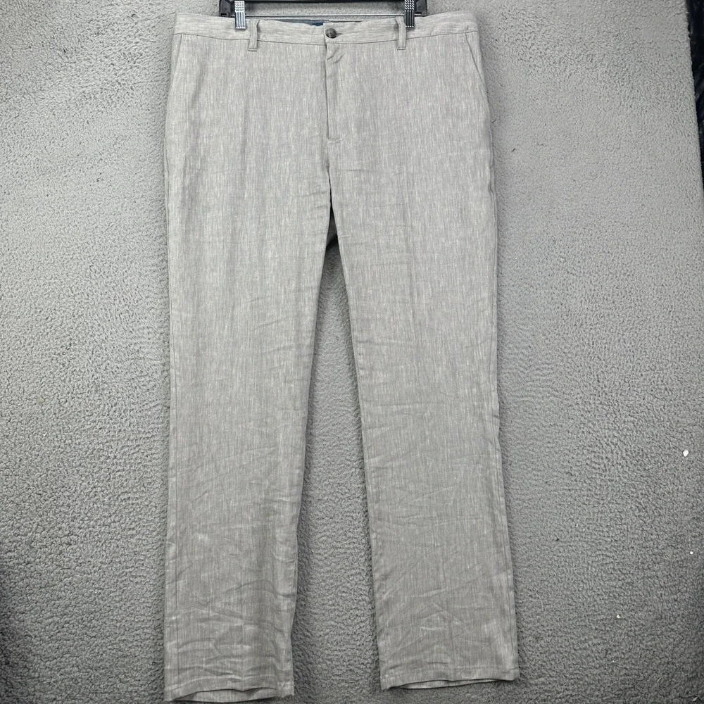 Fairlane Mens 40X32 Straight Dress Pants Gray Linen Blend Flat Front Pocket EUC
